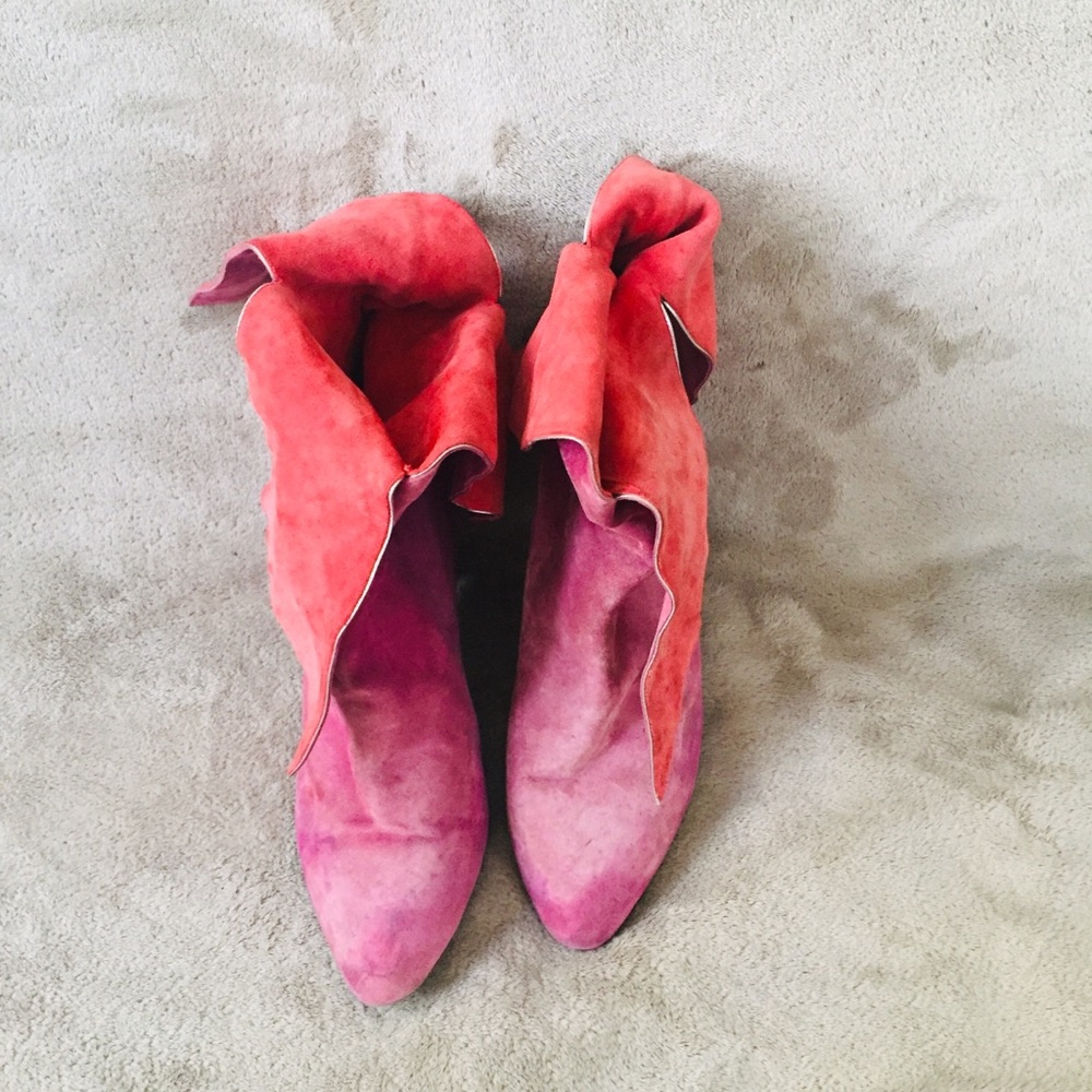 Vintage Italian Boots Pink Orange Suede Size 6
